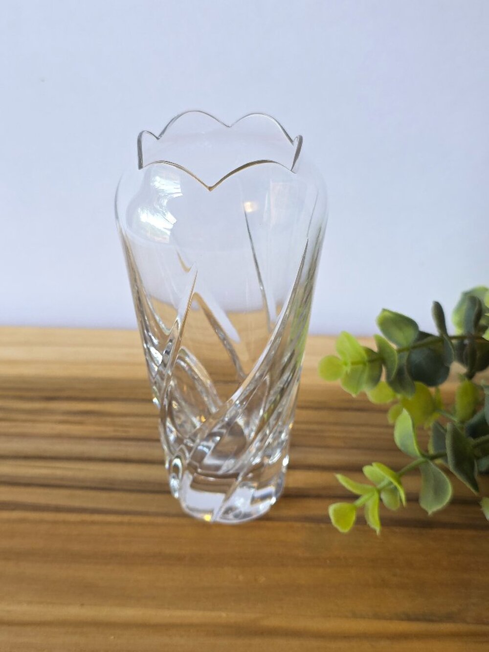 Vintage Mikasa Crystal Bud Vase 5.25" Scalloped Swirl Cut Glass w/ Box